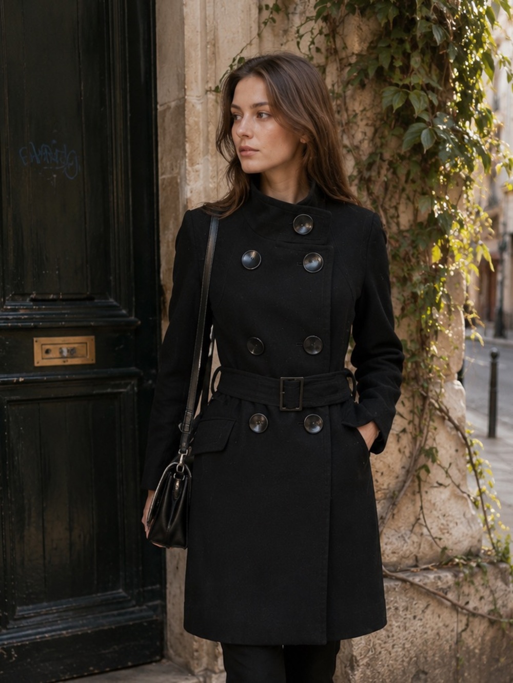 GERARD DAREL Classic Tailored Black Double-Breasted Trench Coat, FR 38/US 6